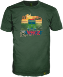 Marken T-Shirt dunke grün von 14ender mit Kultprint, T1 Bulli und Surfboard,"Get Away"