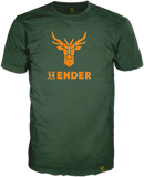 Dunkel grünes Herren Shirt mit aufwendigem 14ender Logoprint welcher aus dem Shirt herausragt in kontrastreichem Orange. Das Kurzarmshirt ist dabei mit einem aufwendigen Webetikett am Saum ausgestattet