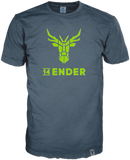 14ender T-Shirt  in dark SLade mit auffälligem grünen Logoprint in 3D Technik auf der Frontseite sowie einem Brandlabel am unteren Saum.