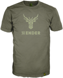 Herren Shirt in olive mit Ton in Ton 14ender Logo in 3d Druck. Das Shirt hat ein Aufwendiges Weblabel am unteren Saum