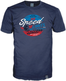 Dunkel blaues Baumwollshirt der Marke 14ender mit 4C frontprint in washed out optik, nicht nur für Freunde leistungsstarker V8 Motoren