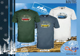 Farbvaitanten des Frontgedruckten Back to the Routes T-Shirt mit Landrover Defender der Marke 14ender 
