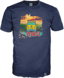 Dunkel blaues Marken T-Shirt von 14ender mit Kultprint,  Bulli und Surfboard,"Get Away"